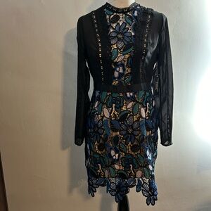 Multi-colored Lace Long Sleeve Cocktail Dress. NWT